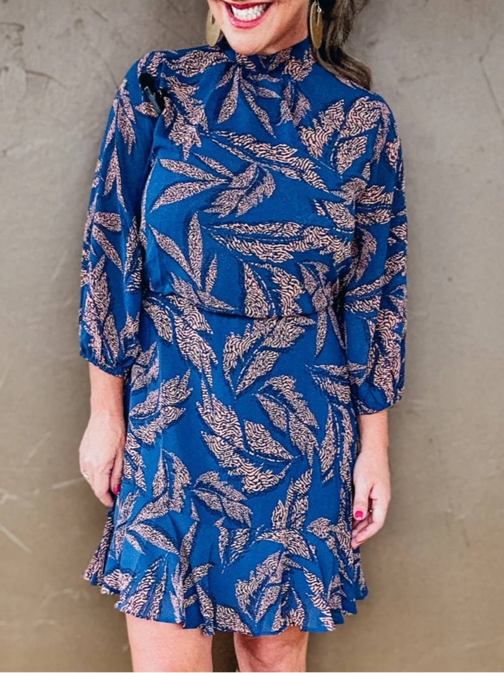 THML Camille geo print dress 👗 High-Neck Blue Floral Print Women's Dress